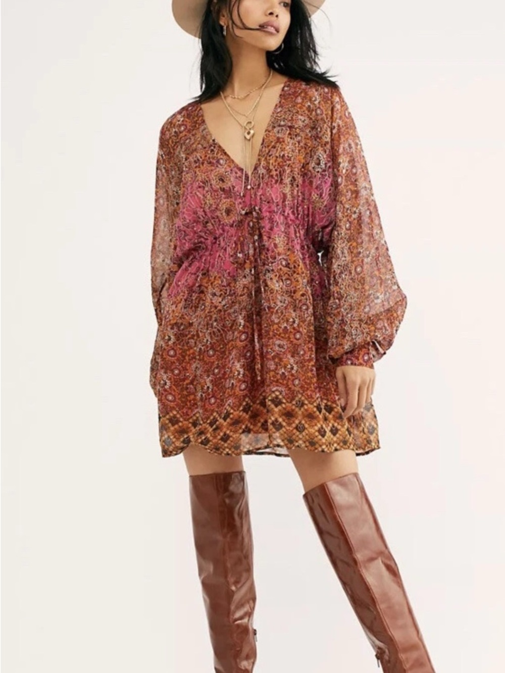 Free People Big Dipper Metallic Embellished Printed Mini Dress M